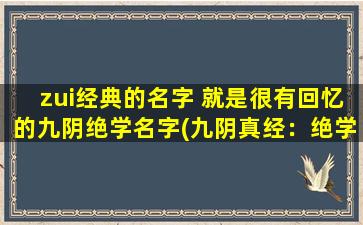 zui经典的名字 就是很有回忆的九阴绝学名字(九阴真经：绝学秘籍与武林传说，深入解析zui古老的武学宝典)